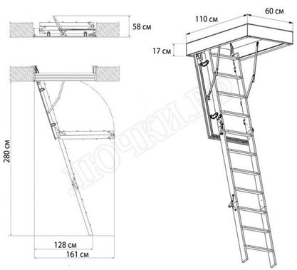Чердачная лестница Oman Metal T3 EXTRA 600*1100*2800 Чердачная лестница Oman Metal T3 EXTRA 600*1100*2800