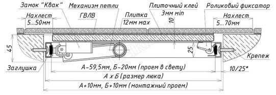 Люк под плитку Нажимной Стил 500*400 Люк под плитку Нажимной Стил 500*400