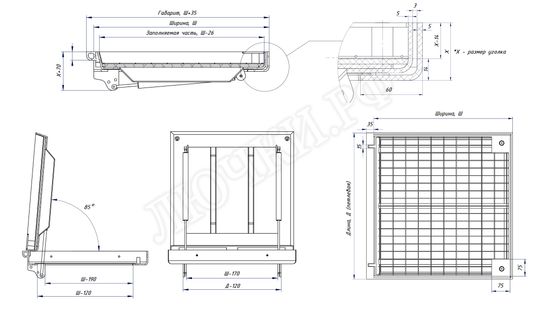 Брус Ли AISI 304 500*500, Монтажные пластины, Уголок 80 мм, вынимаемый, без ГА Брус Ли AISI 304 500*500, Монтажные пластины, Уголок 80 мм, вынимаемый, без ГА